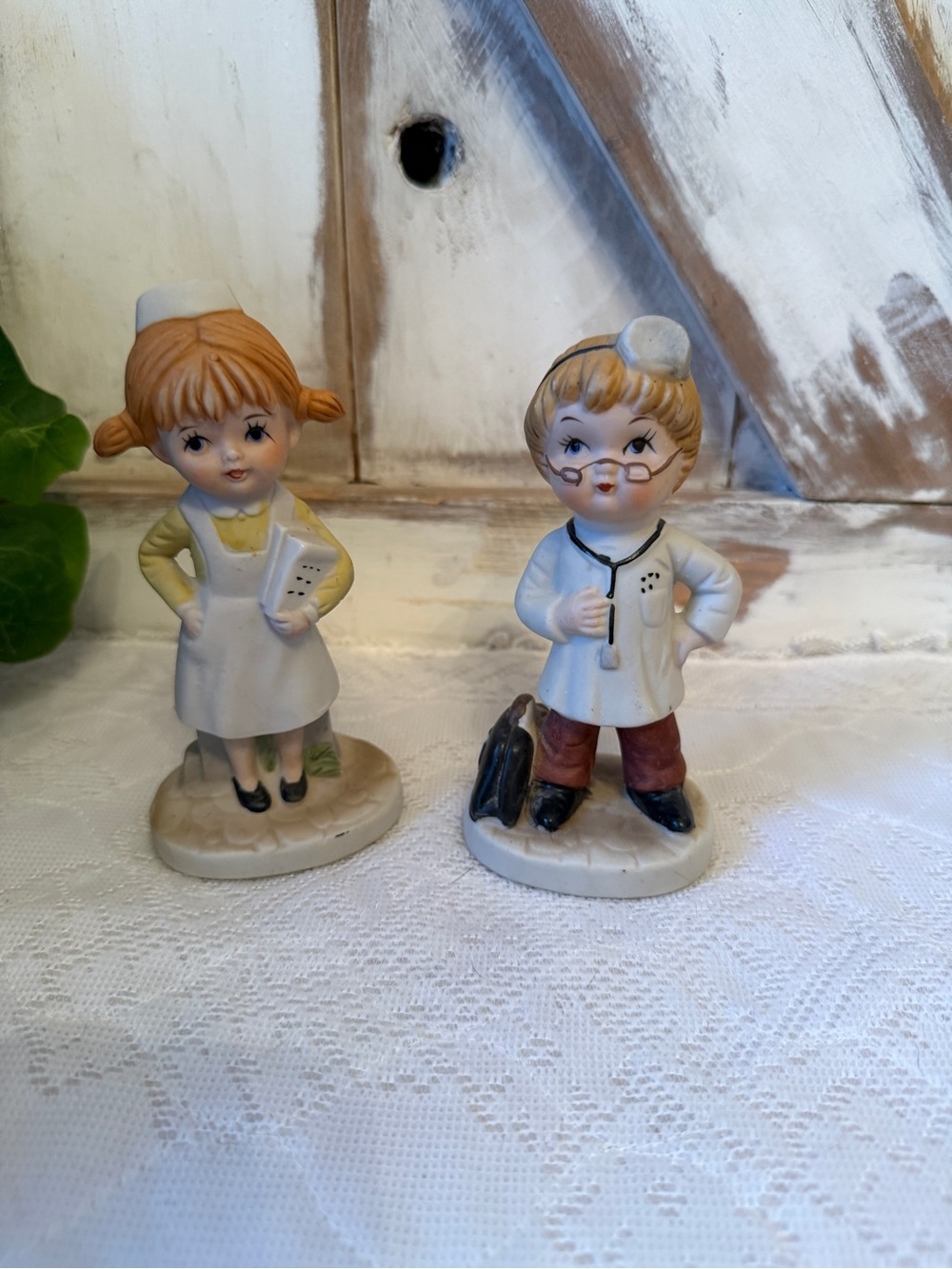 Ceramic Nurse and Doctor Figurine Set